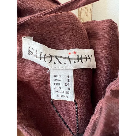 NWT Shona Joy Marlene Linen Open Back Mini Dress in Chocolate - Picture 8 of 9